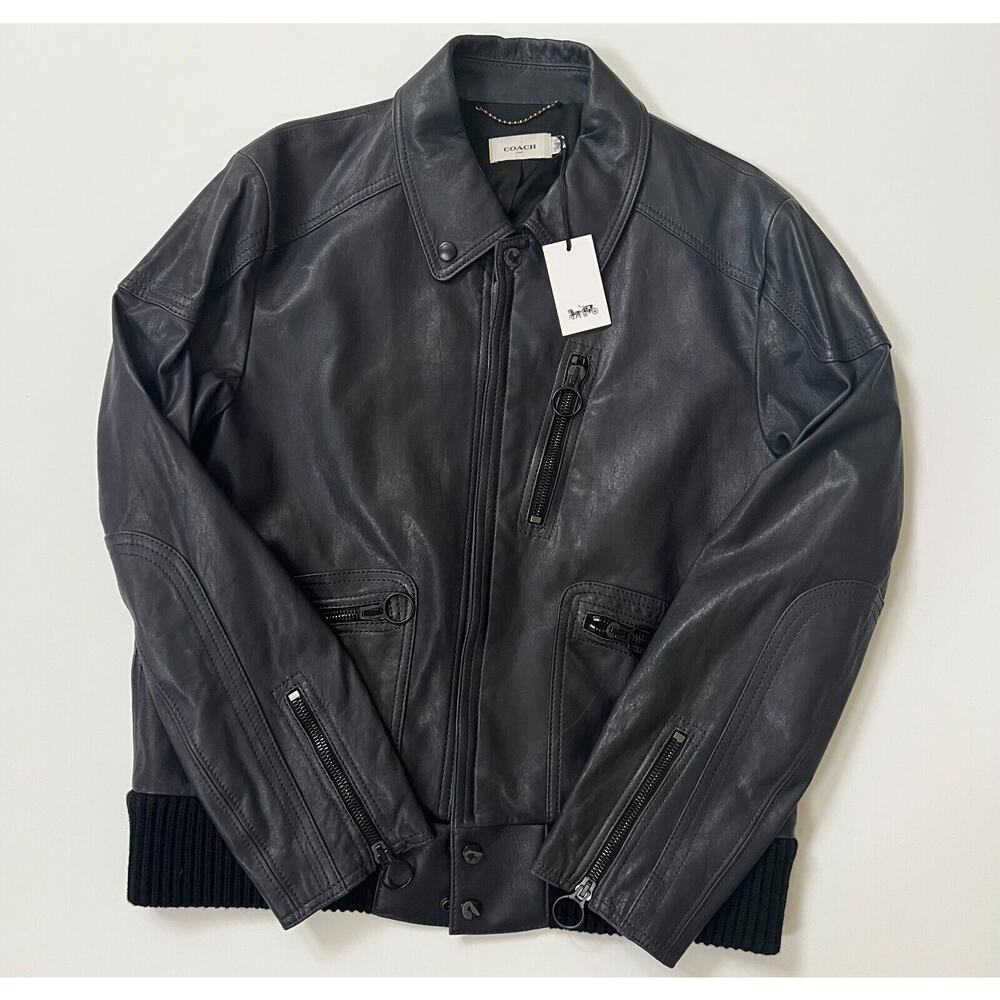 Coach Men's Leather Biker Moto Jacket Navy Size 54/XL NWT $1300 - Picture 8 of 16